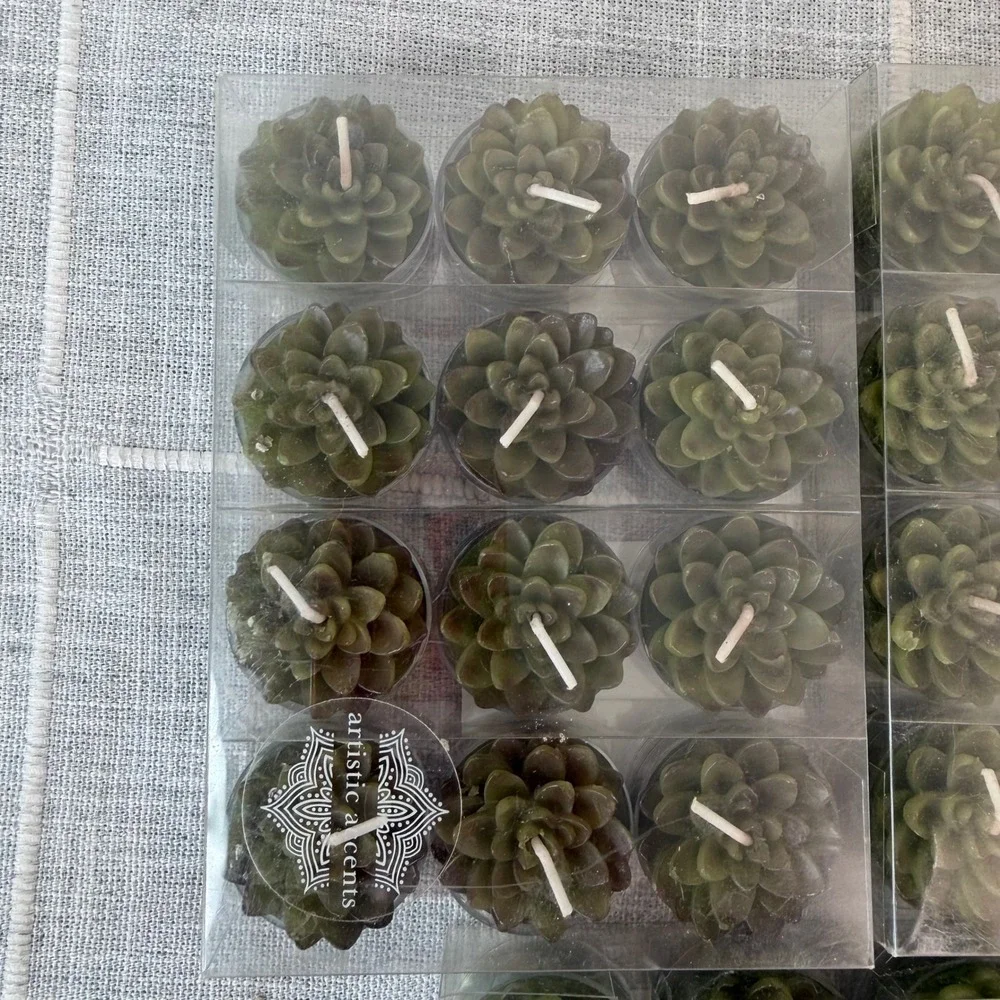 Artistic Accents Succulent Tea Light Candles 36 Count Green Cactus Decor Set